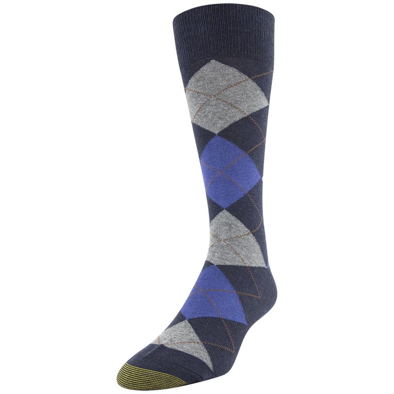 GOLDTOE Men's Carlyle Argyle Crew Dress Socks, 3-Pairs, Navy/Grey, Large - Image 2